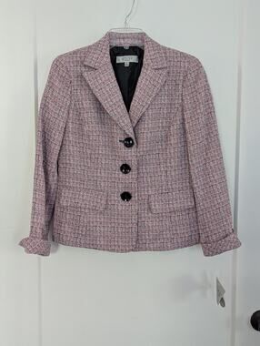 NWT Kasper Separates Blazer Size 6Pink Multi Tweed Plaid Workwear